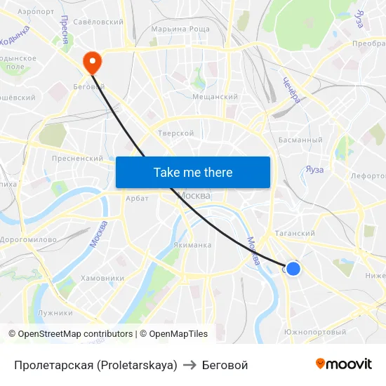 Пролетарская (Proletarskaya) to Беговой map