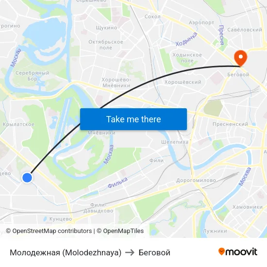 Молодежная (Molodezhnaya) to Беговой map