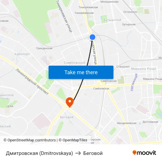 Дмитровская (Dmitrovskaya) to Беговой map
