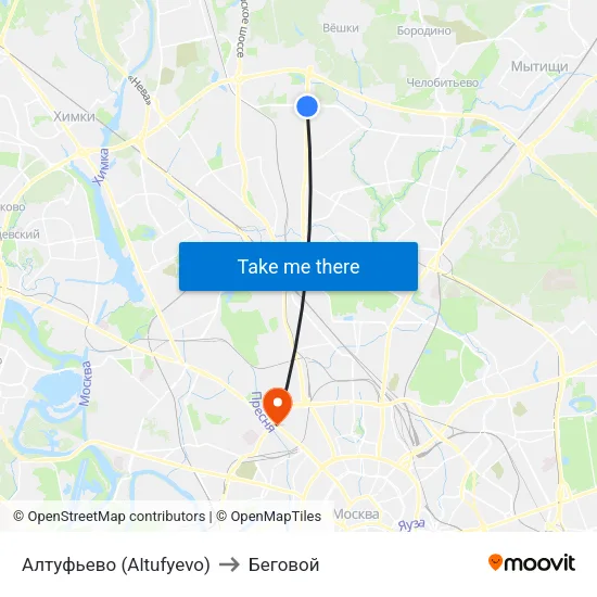 Алтуфьево (Altufyevo) to Беговой map