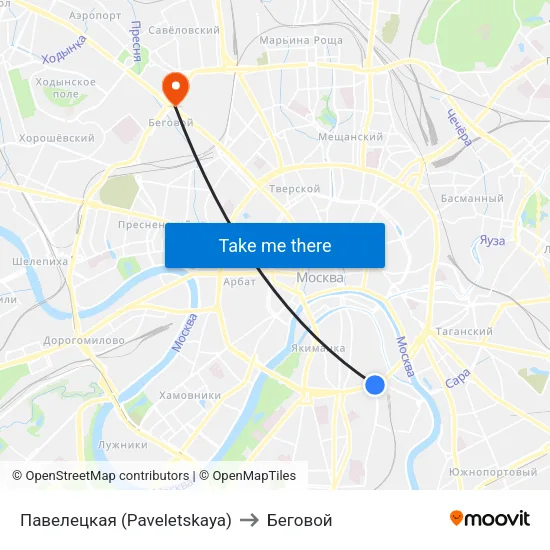 Павелецкая (Paveletskaya) to Беговой map