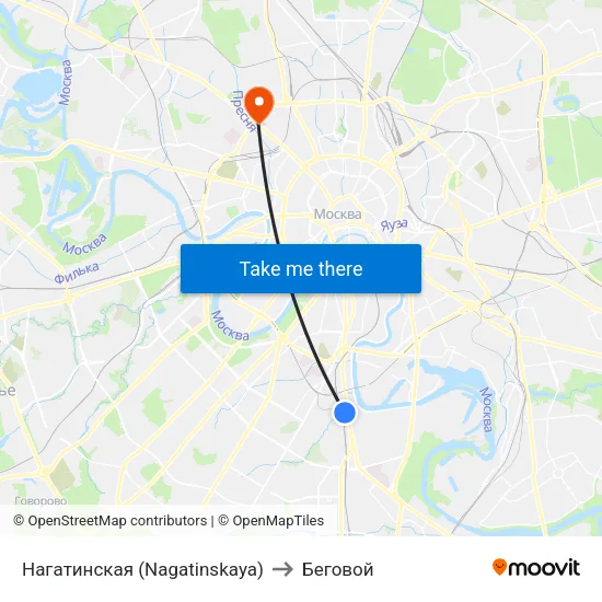 Нагатинская (Nagatinskaya) to Беговой map