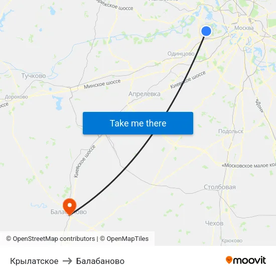 Крылатское to Балабаново map