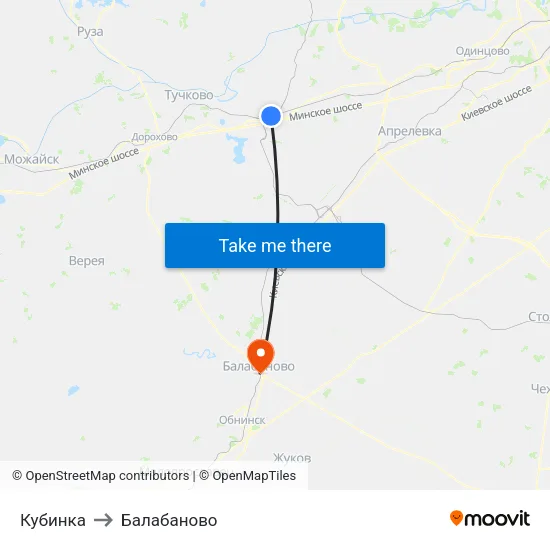 Кубинка to Балабаново map