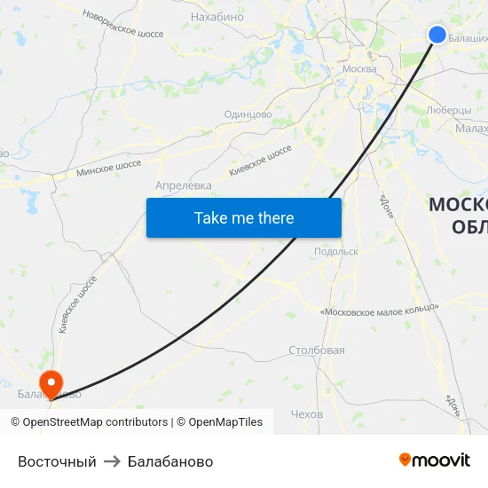 Восточный to Балабаново map