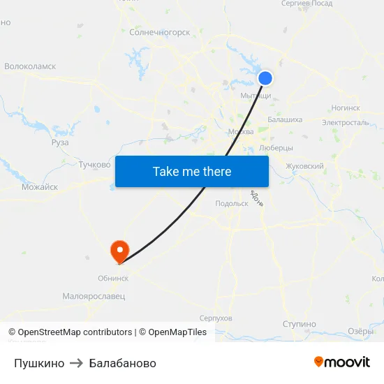 Пушкино to Балабаново map