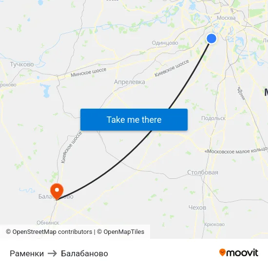 Раменки to Балабаново map