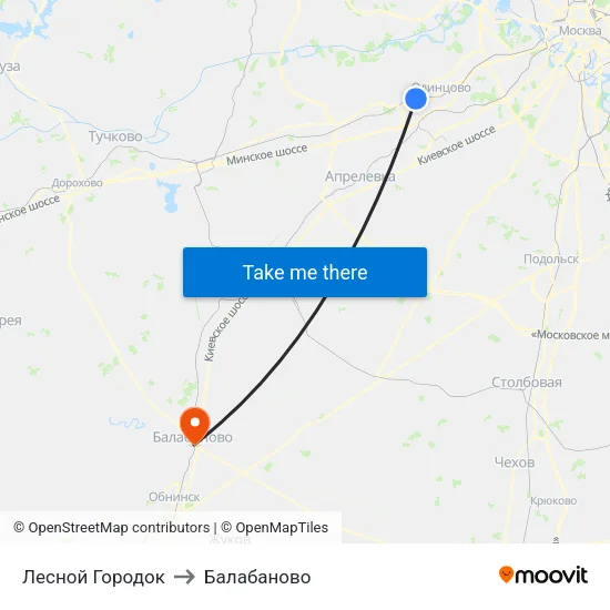 Лесной Городок to Балабаново map