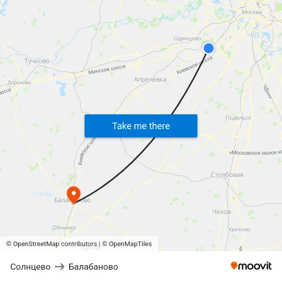 Солнцево to Балабаново map