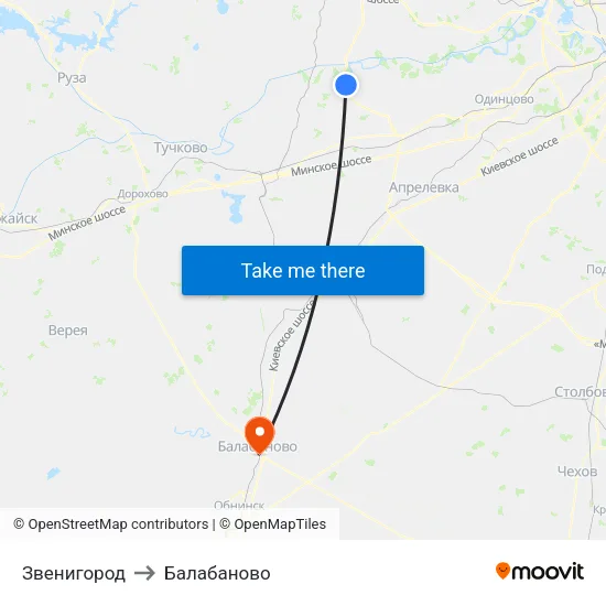 Звенигород to Балабаново map