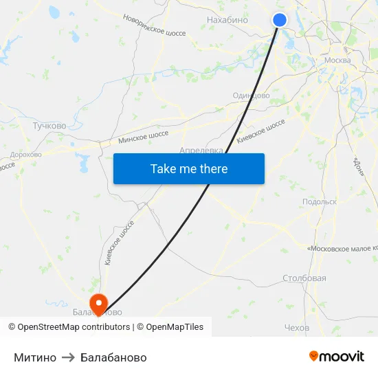 Митино to Балабаново map