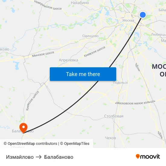 Измайлово to Балабаново map