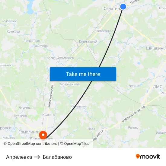 Апрелевка to Балабаново map