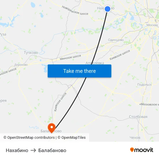 Нахабино to Балабаново map