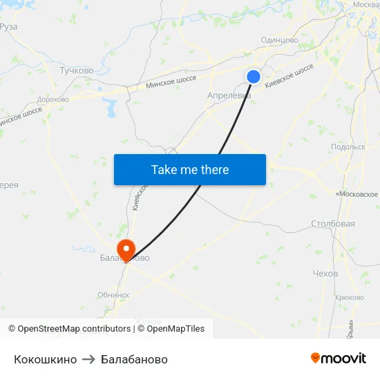 Кокошкино to Балабаново map