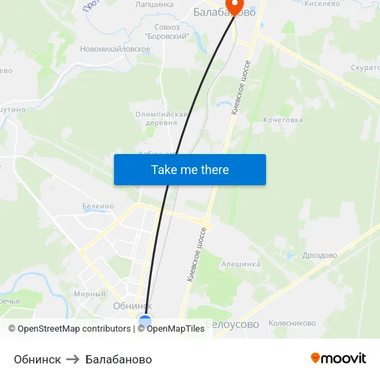 Обнинск to Балабаново map