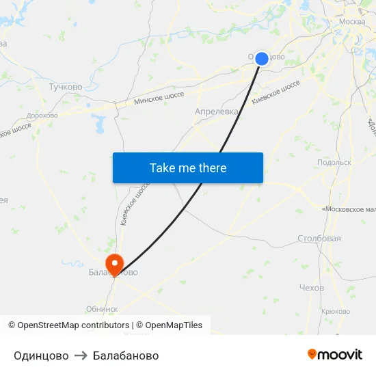 Одинцово to Балабаново map