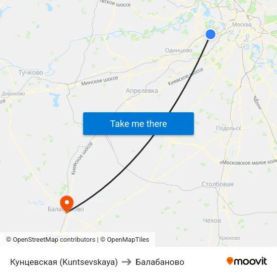 Кунцевская (Kuntsevskaya) to Балабаново map