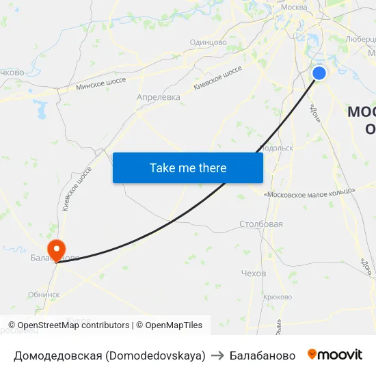 Домодедовская (Domodedovskaya) to Балабаново map