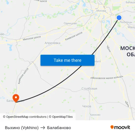 Выхино (Vykhino) to Балабаново map