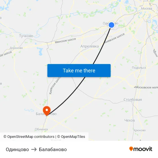 Одинцово to Балабаново map