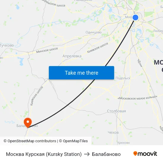 Москва Курская (Kursky Station) to Балабаново map