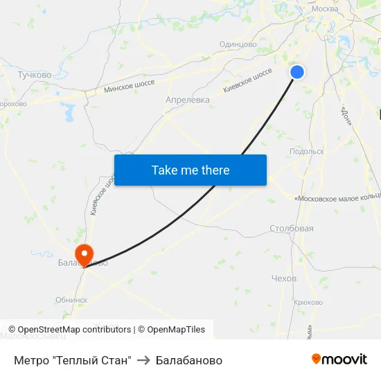 Метро "Теплый Стан" to Балабаново map