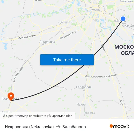 Некрасовка (Nekrasovka) to Балабаново map