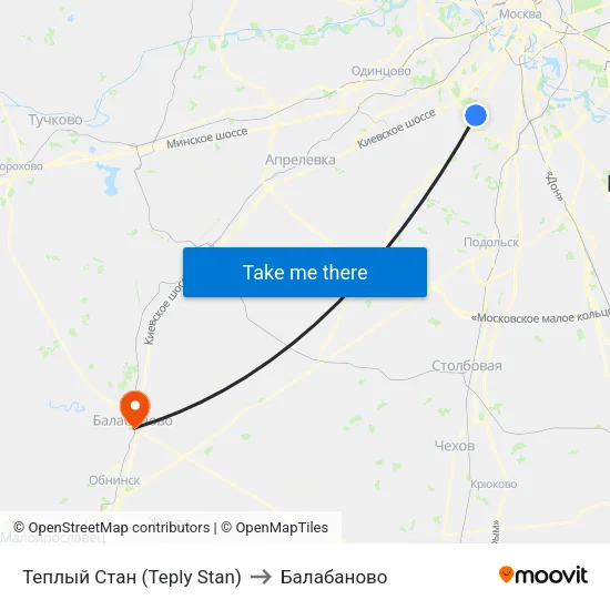 Теплый Стан (Teply Stan) to Балабаново map