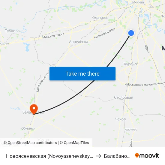 Новоясеневская (Novoyasenevskaya) to Балабаново map