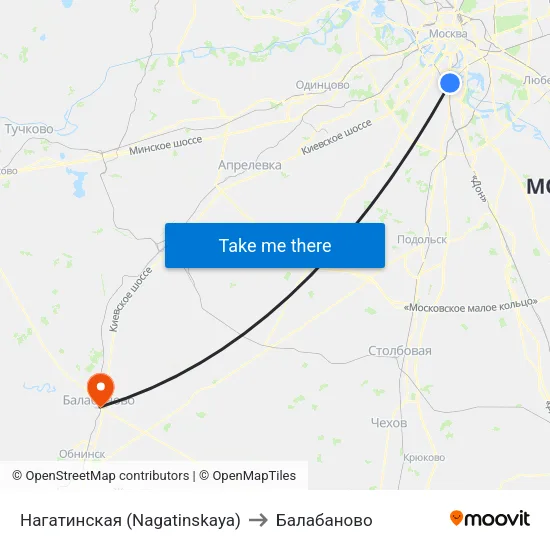 Нагатинская (Nagatinskaya) to Балабаново map