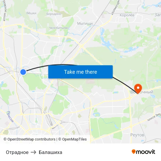 Отрадное to Балашиха map