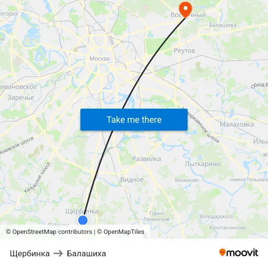 Щербинка to Балашиха map