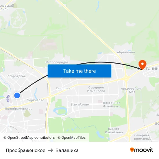Преображенское to Балашиха map