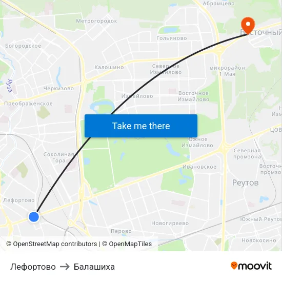 Лефортово to Балашиха map