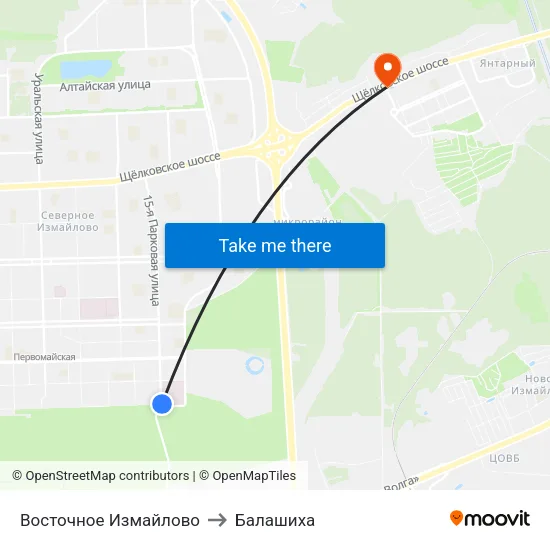 Восточное Измайлово to Балашиха map