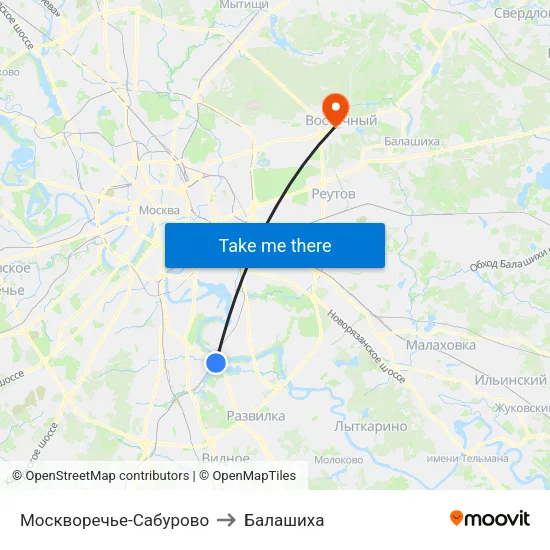 Москворечье-Сабурово to Балашиха map