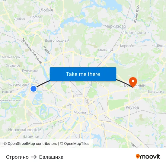 Строгино to Балашиха map