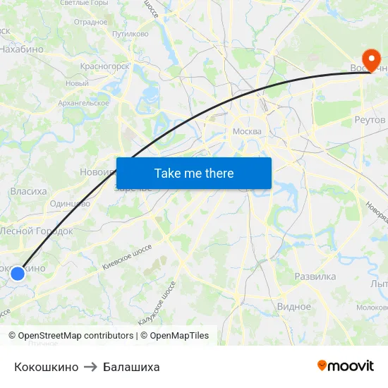 Кокошкино to Балашиха map