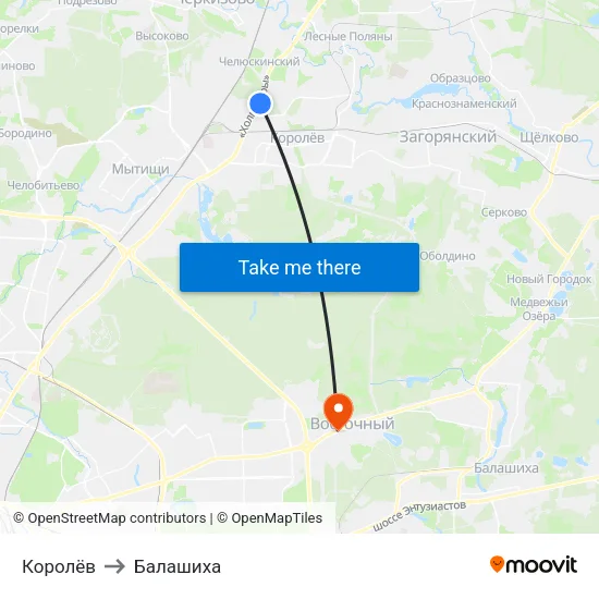 Королёв to Балашиха map