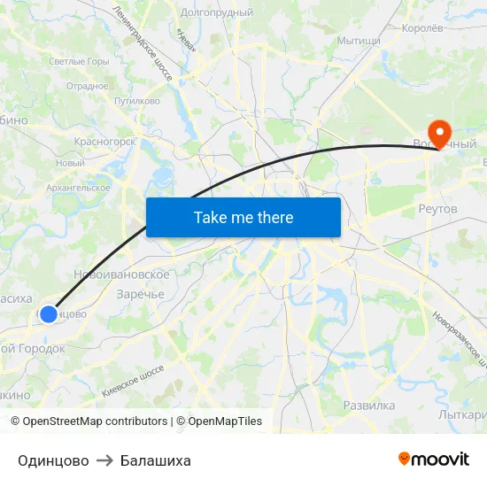Одинцово to Балашиха map