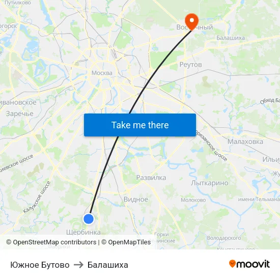 Южное Бутово to Балашиха map