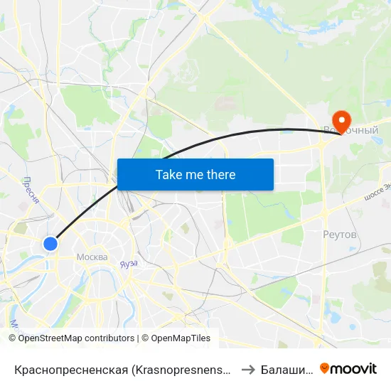 Краснопресненская (Krasnopresnenskaya) to Балашиха map
