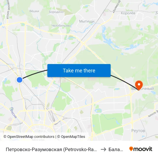 Петровско-Разумовская (Petrovsko-Razumovskaya) to Балашиха map