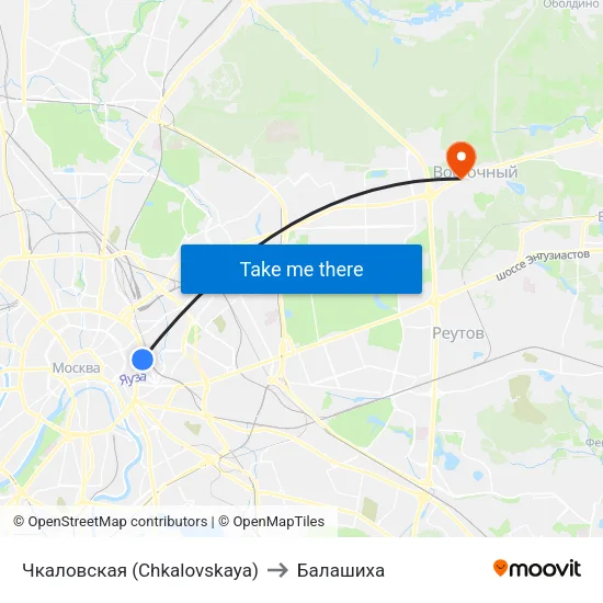Чкаловская (Chkalovskaya) to Балашиха map