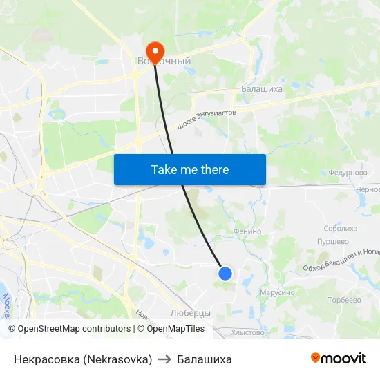 Некрасовка (Nekrasovka) to Балашиха map