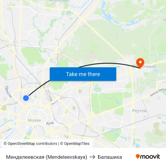 Менделеевская (Mendeleevskaya) to Балашиха map