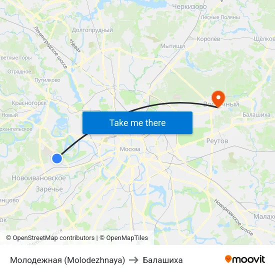 Молодежная (Molodezhnaya) to Балашиха map