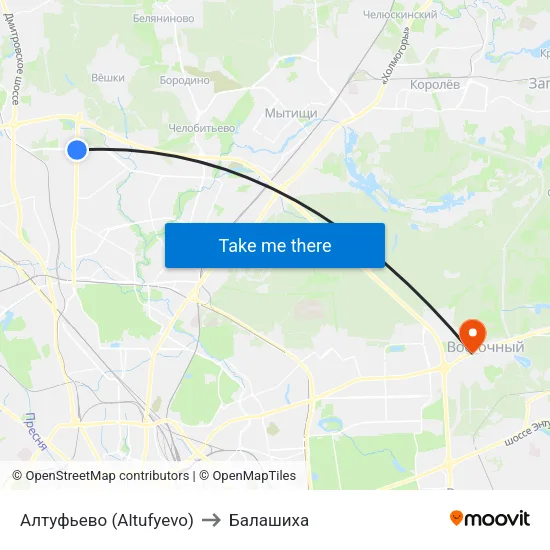 Алтуфьево (Altufyevo) to Балашиха map