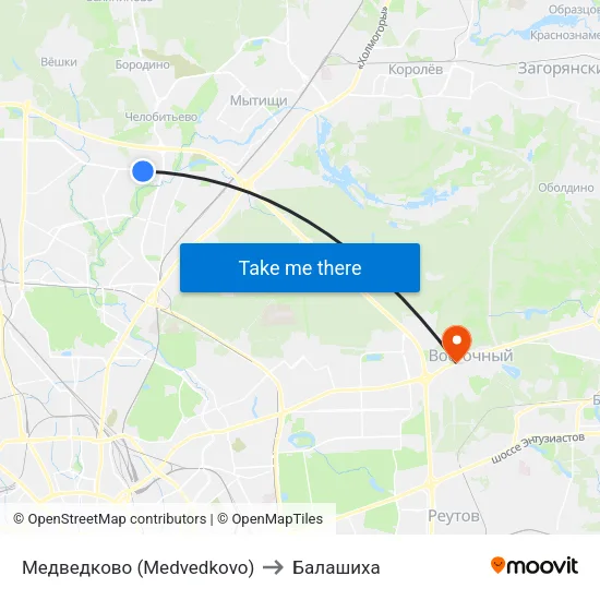 Медведково (Medvedkovo) to Балашиха map